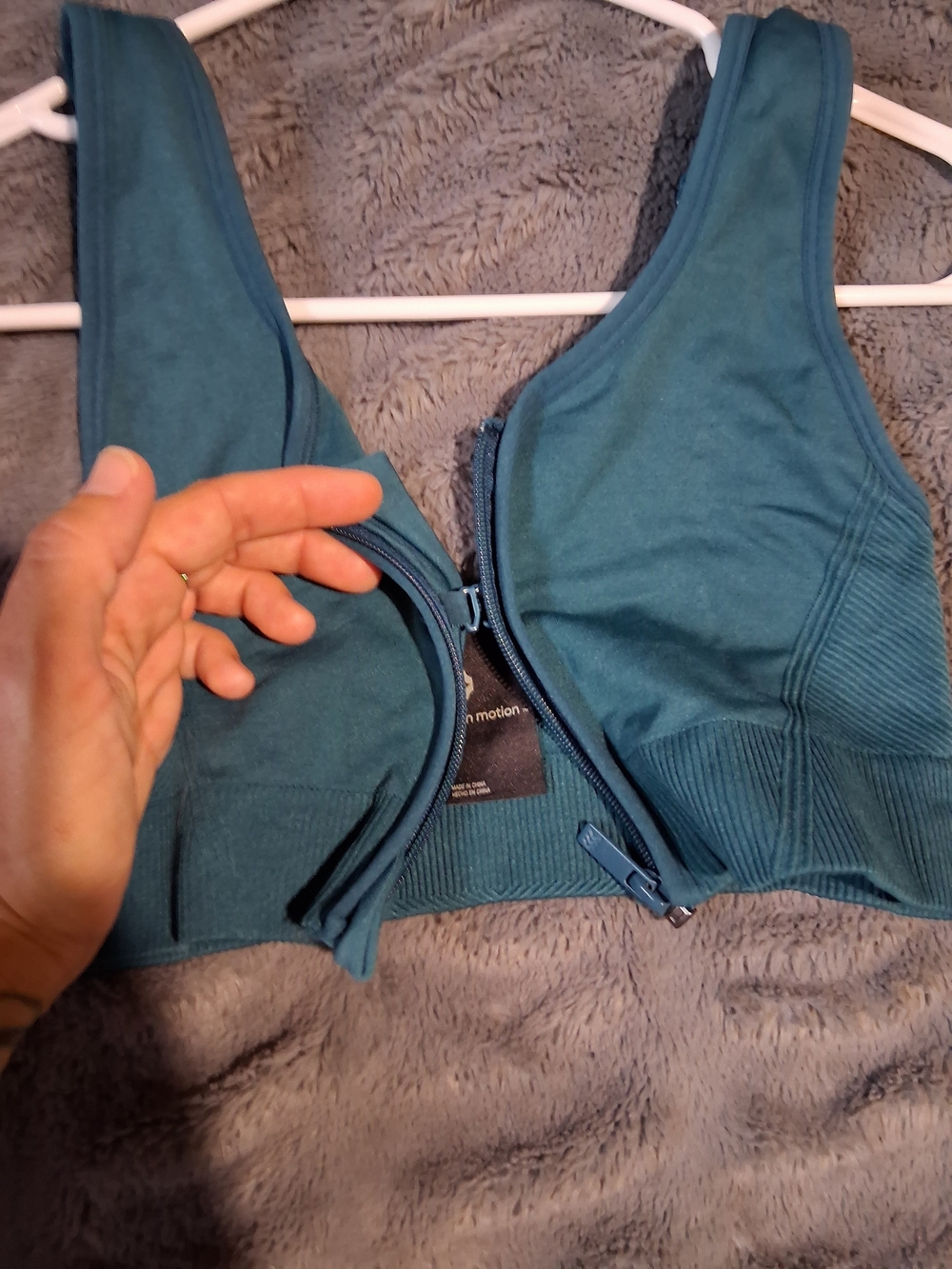 All in Motion Teal Front-Zip Active Wear Sports Bra - Picture 3 of 5